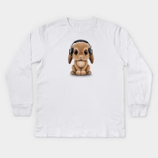 Cute Baby Bunny Dj Wearing Headphones Kids Long Sleeve T-Shirt